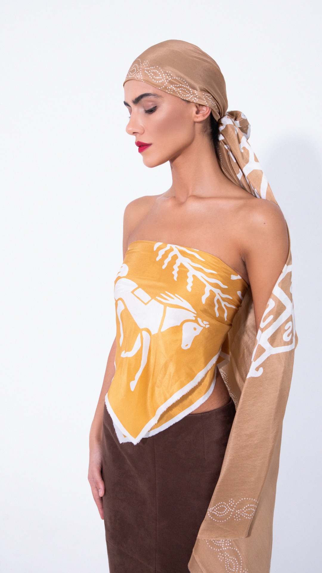 FIRUZA CARRE OCHRE SILK SCARF