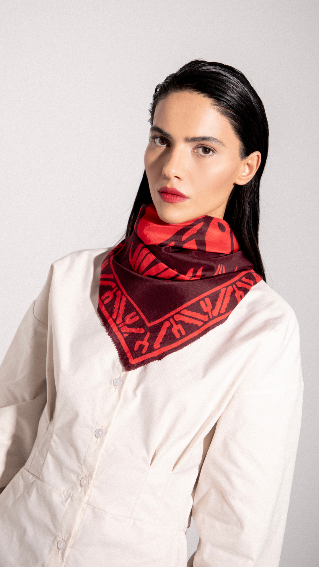 ZEMFIRA CARRE RED BORDEAUX SILK SCARF