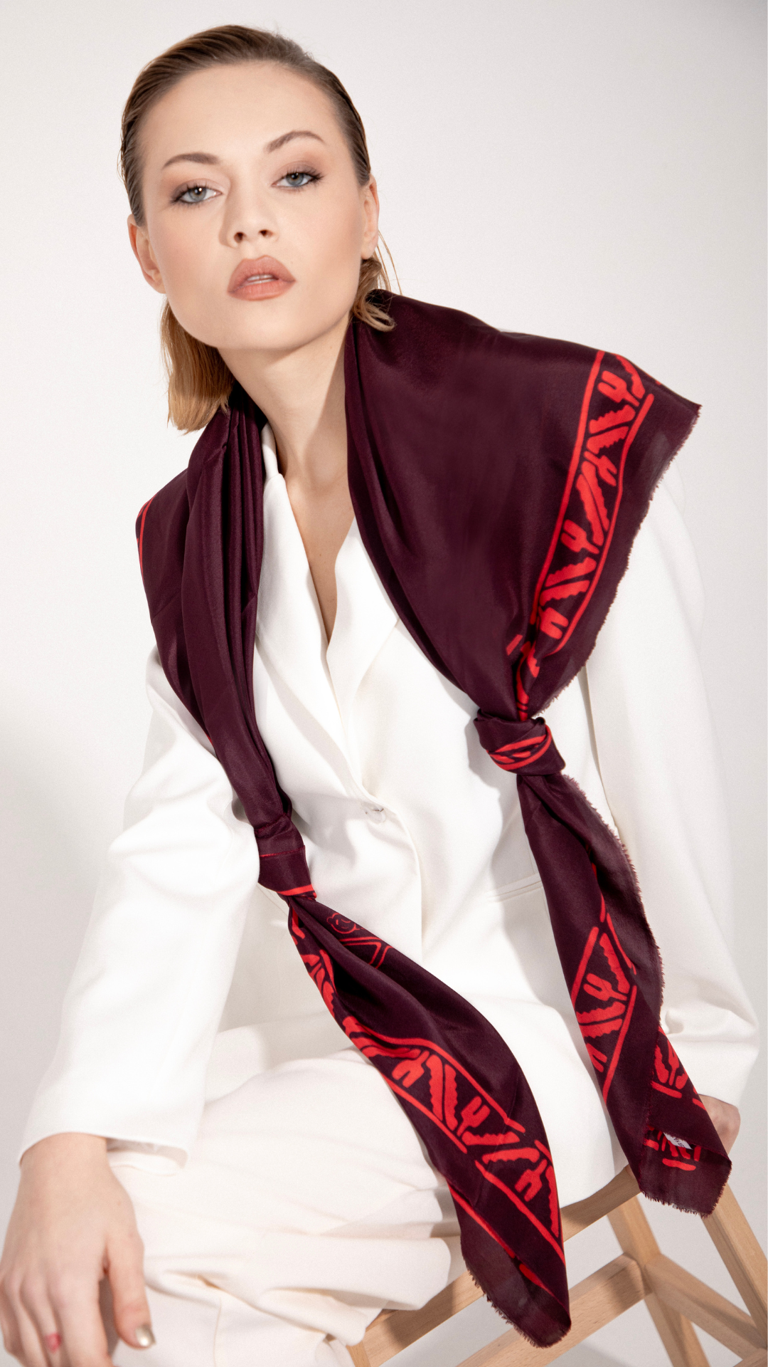 TAHMINA RED & BORDEUX SILK SCARF