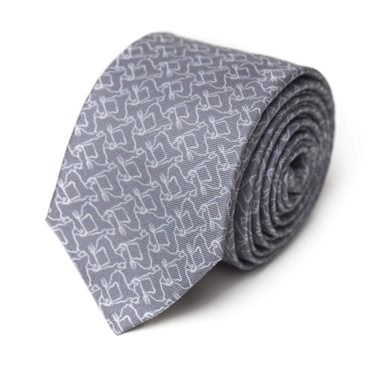 HORSEMEN-PRINT SILK TIE LIGHT GRAY - MENZER HAJIYEVA